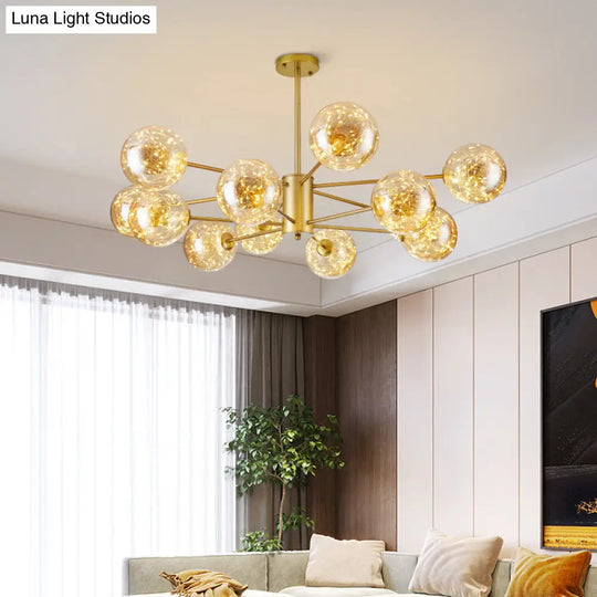 Modern Led Chandelier Light: Clear Glass Sphere Ceiling Fixture For Living Room