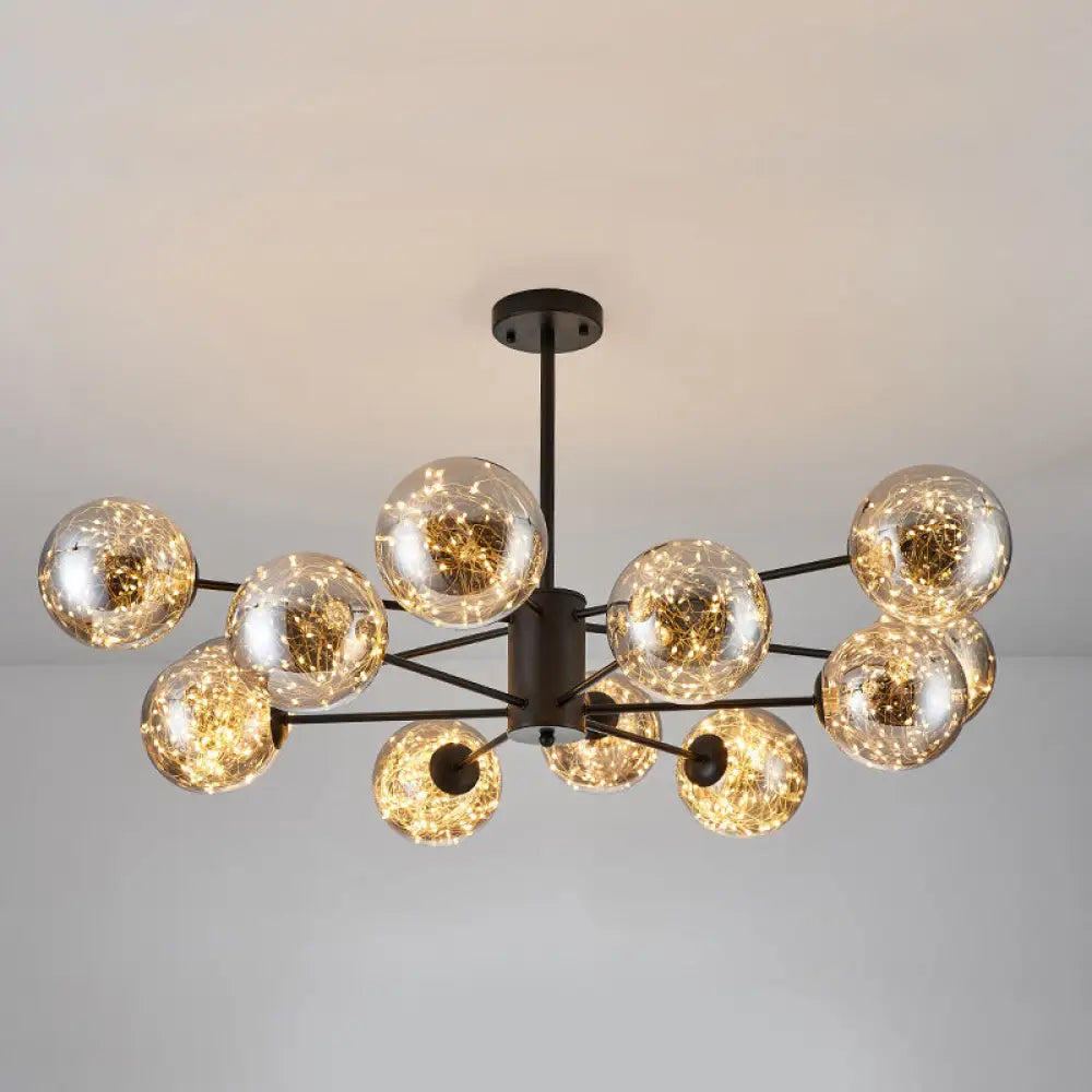 Modern Led Chandelier Light: Clear Glass Sphere Ceiling Fixture For Living Room Black / Natural A