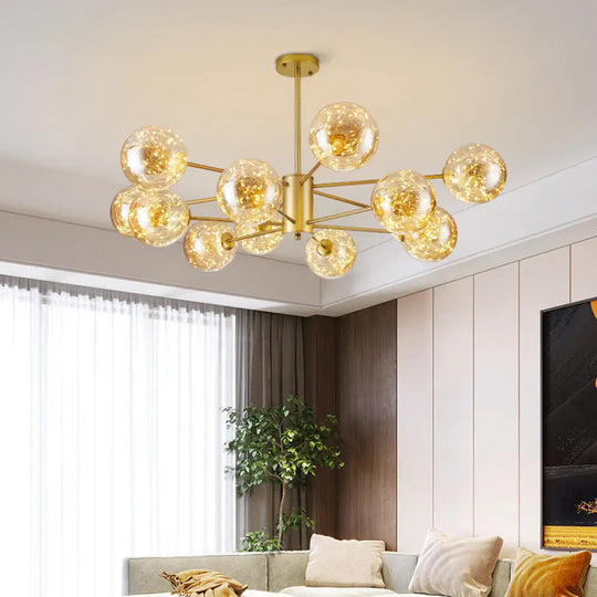 Modern Led Chandelier Light: Clear Glass Sphere Ceiling Fixture For Living Room Gold / Natural A