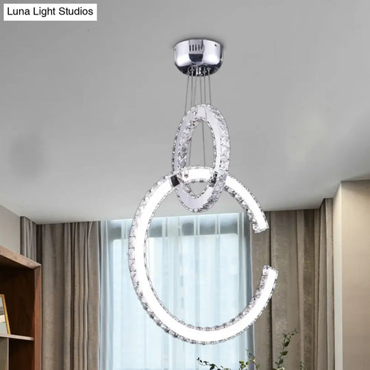 Modern Chrome Led Chandelier With 2-Tier Crystal Shade - Warm/White/Color Light Options / White