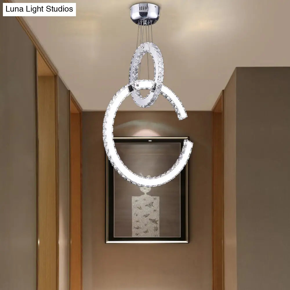 Modern Chrome Led Chandelier With 2-Tier Crystal Shade - Warm/White/Color Light Options / Warm