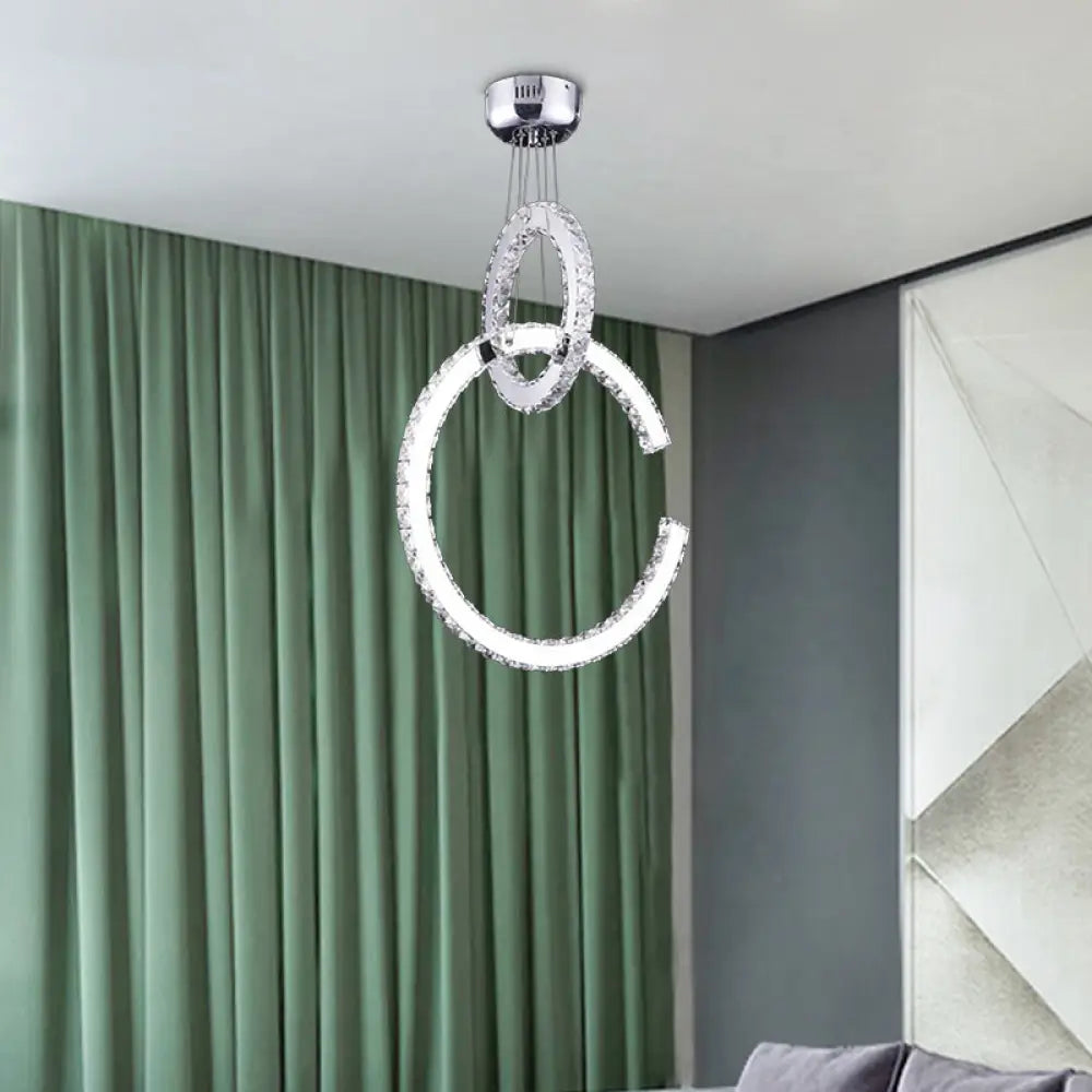 Modern Led Chandelier Lighting For Living Room - 2-Tier Chrome Pendant Light With Beveled K9