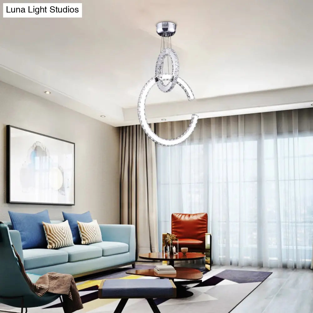 Modern Led Chandelier Lighting For Living Room - 2-Tier Chrome Pendant Light With Beveled K9