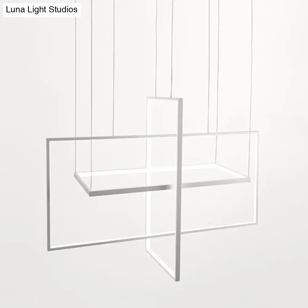 Modern Led Chandelier: Metal Rectangle Frames Black/White Suspension Warm/White Light