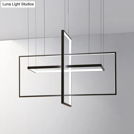 Modern Metal Led Chandelier: Rectangle Frames Black/White Finish Warm/White Light Black / White