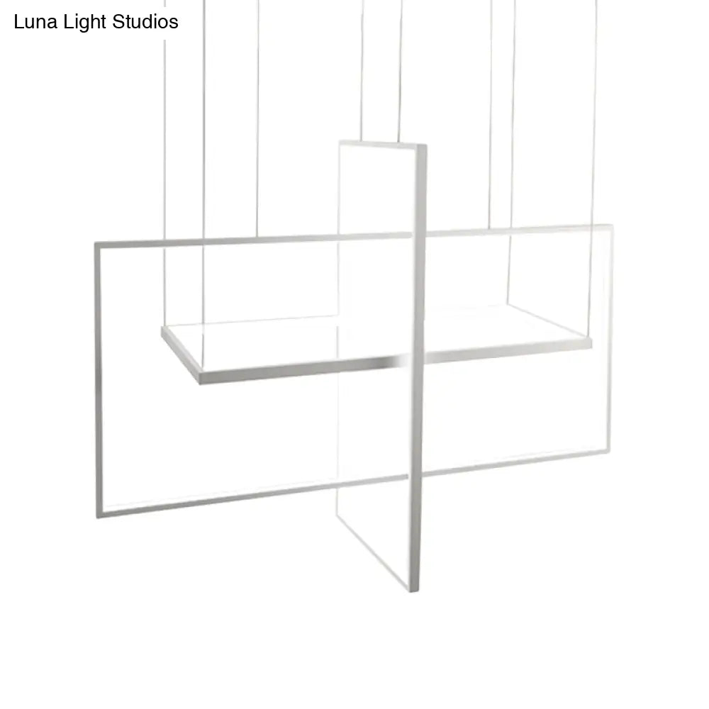 Modern Metal Led Chandelier: Rectangle Frames Black/White Finish Warm/White Light