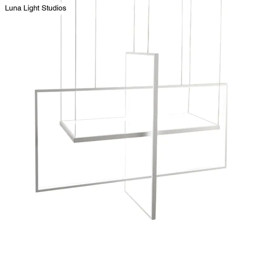 Modern Metal Led Chandelier: Rectangle Frames Black/White Finish Warm/White Light