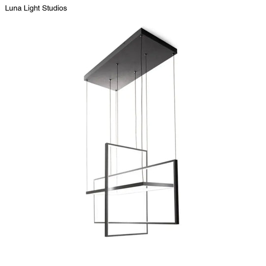 Modern Led Chandelier: Metal Rectangle Frames Black/White Suspension Warm/White Light