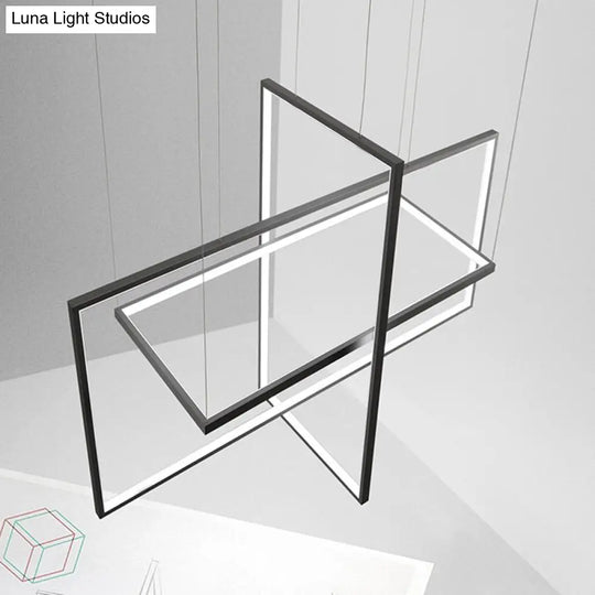 Modern Led Chandelier: Metal Rectangle Frames Black/White Suspension Warm/White Light