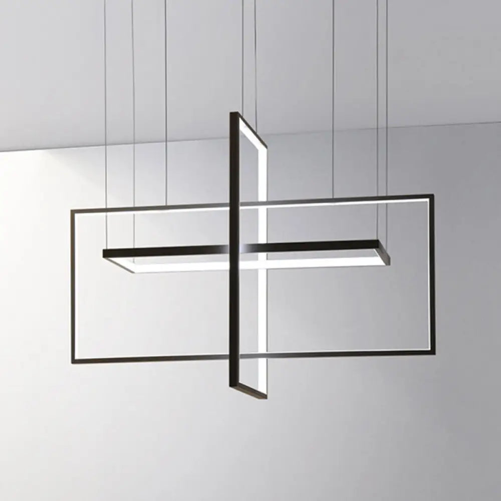 Modern Led Chandelier: Metal Rectangle Frames Black/White Suspension Warm/White Light Black / White