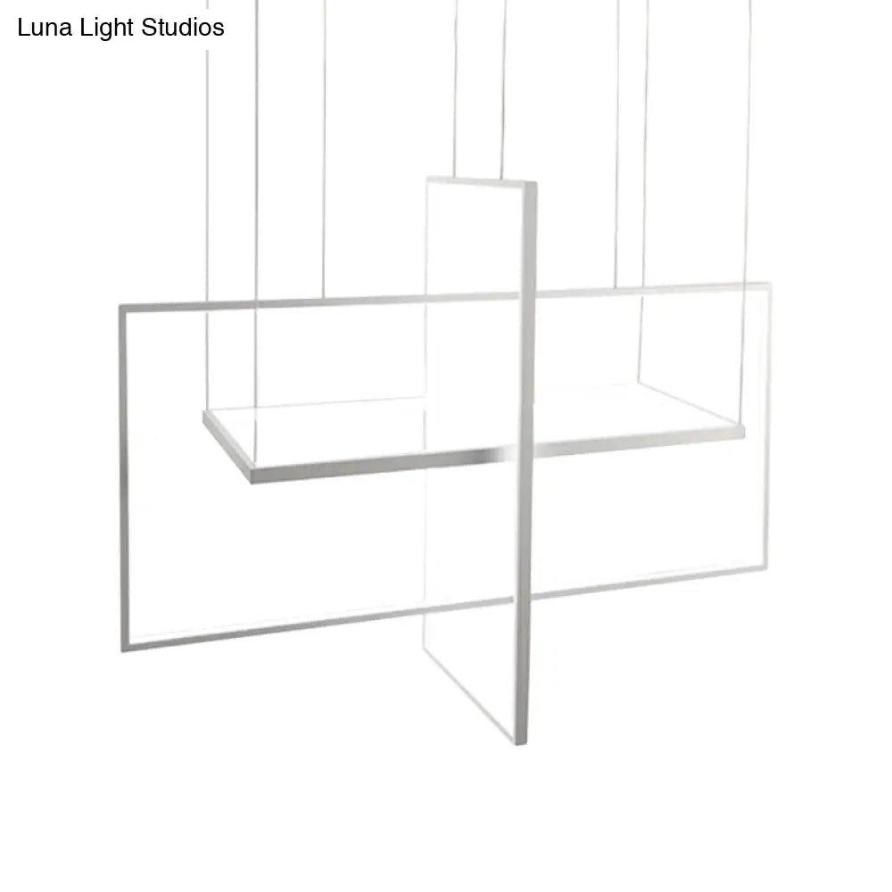 Modern Led Chandelier: Metal Rectangle Frames Black/White Suspension Warm/White Light