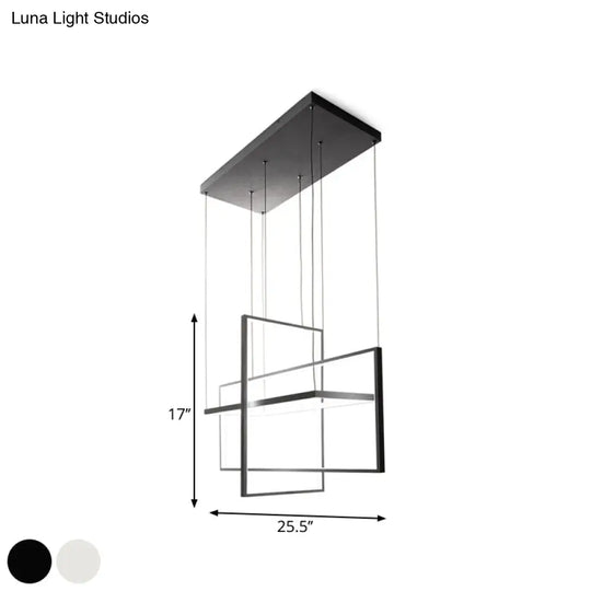 Modern Led Chandelier: Metal Rectangle Frames Black/White Suspension Warm/White Light