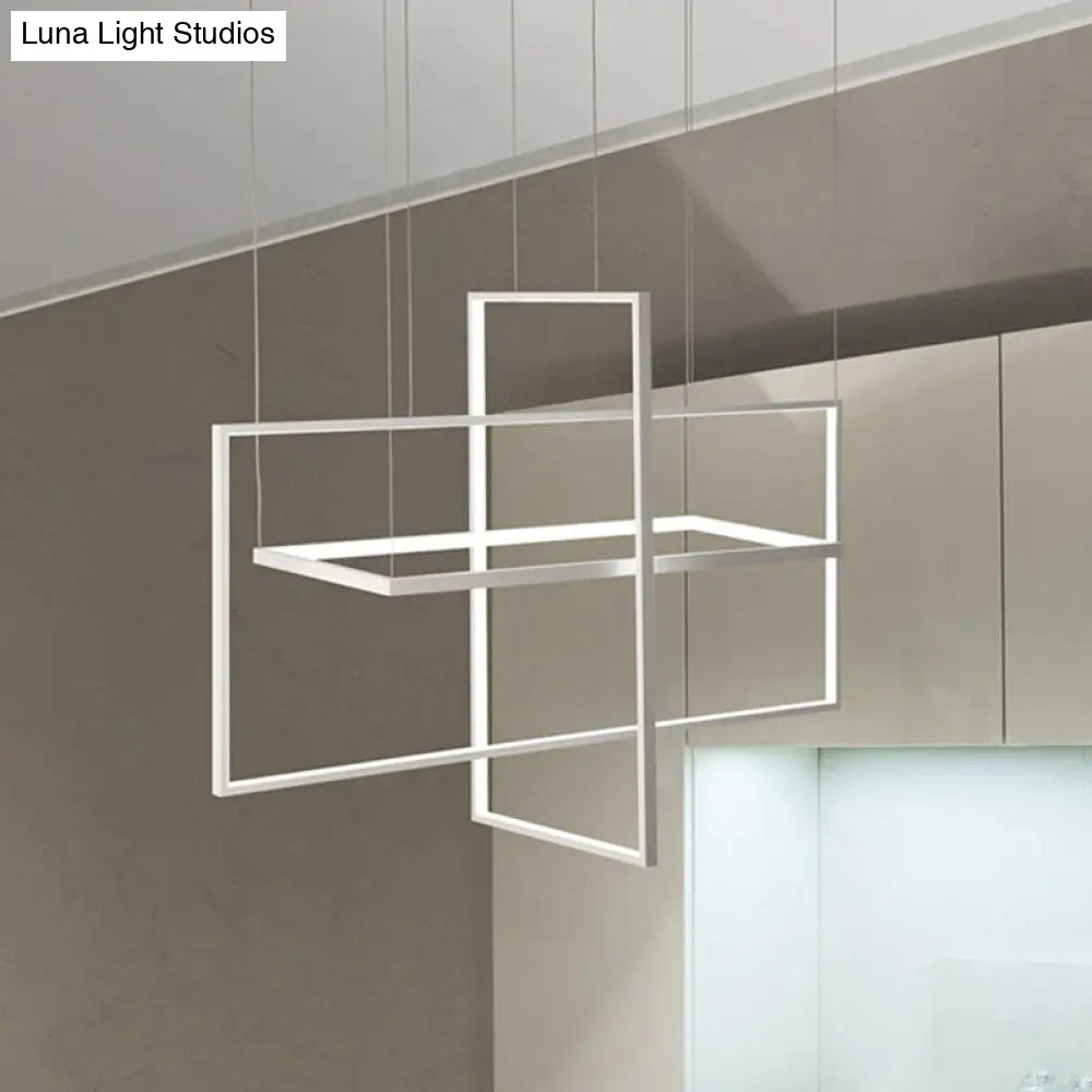 Modern Metal Led Chandelier: Rectangle Frames Black/White Finish Warm/White Light White /