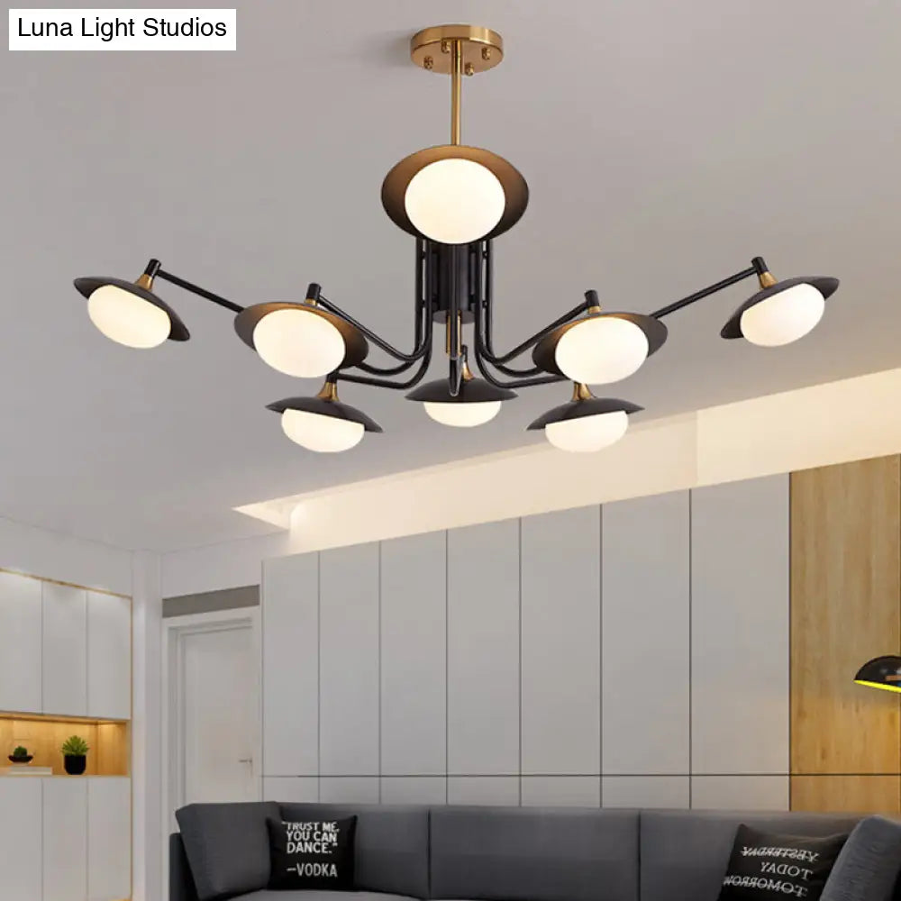 Modern Oval Led Pendant Chandelier With White Frosted Glass And 8 Black Gold Lights Black-Gold