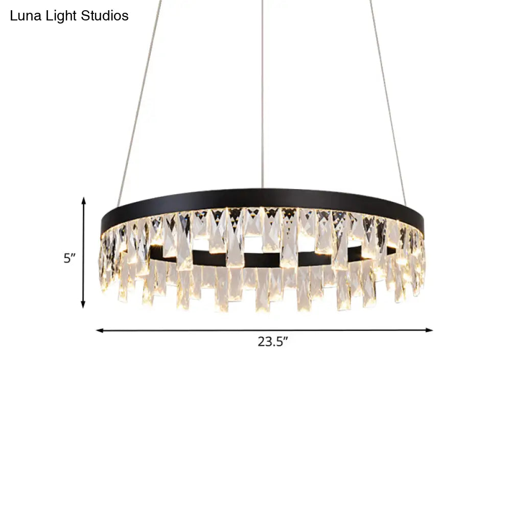 Modern Led Chandelier Pendant Light With Crystal Down Lighting In Black For Bedroom