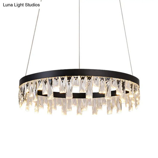 Modern Led Chandelier Pendant Light With Crystal Down Lighting In Black For Bedroom