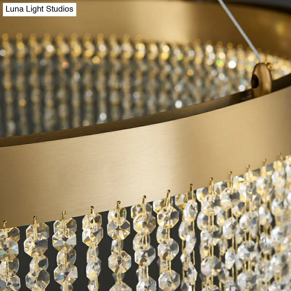 Gold Led Chandelier - Stainless Steel Pendant Lamp With Draping Crystals