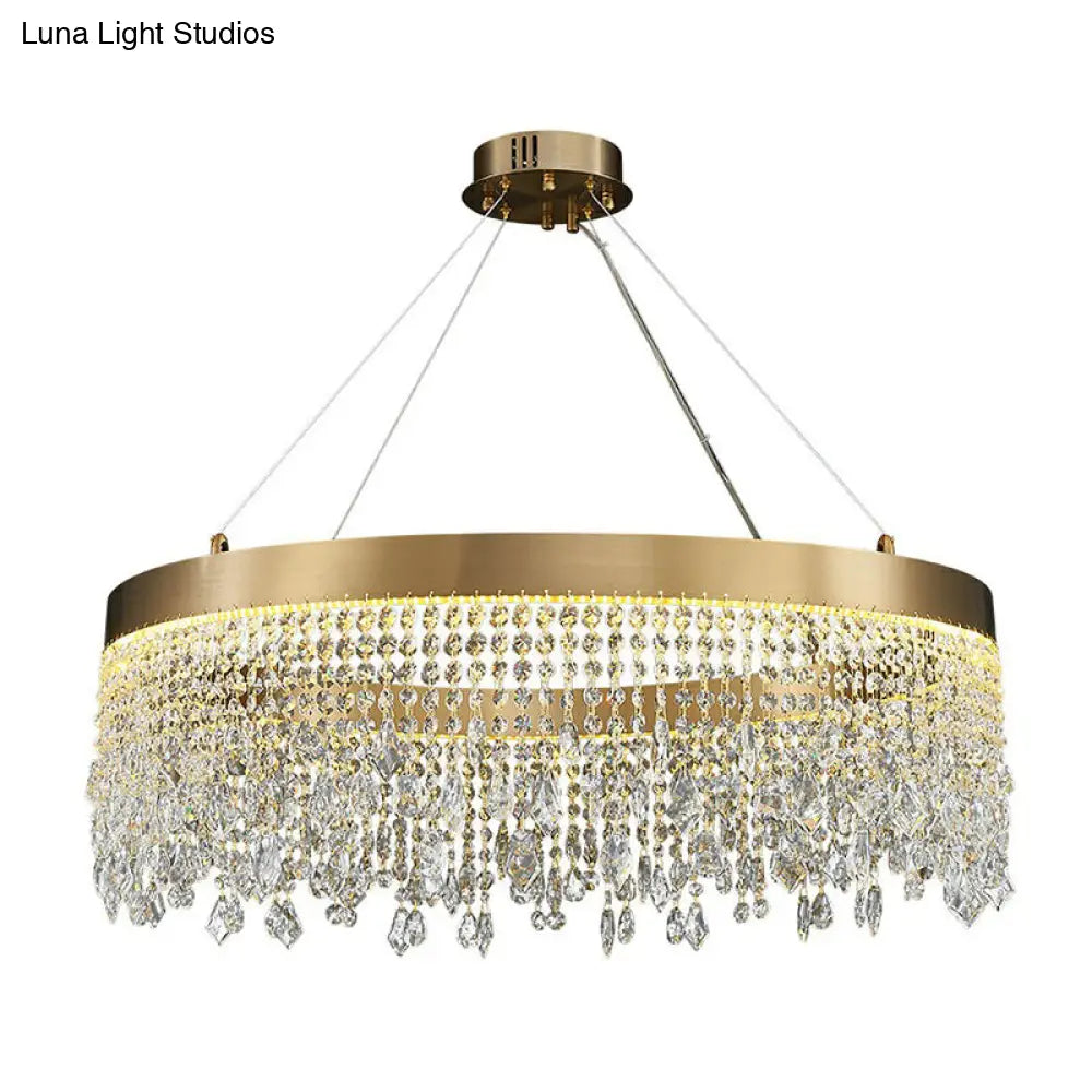 Gold Led Chandelier - Stainless Steel Pendant Lamp With Draping Crystals