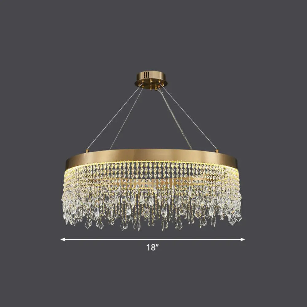 Modern Led Chandelier With Crystal Drapes And Stainless Steel Ring Shape Gold / 18’