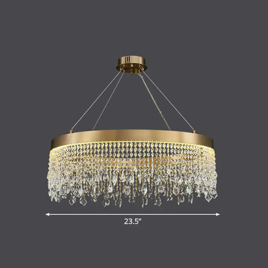 Modern Led Chandelier With Crystal Drapes And Stainless Steel Ring Shape Gold / 23.5’