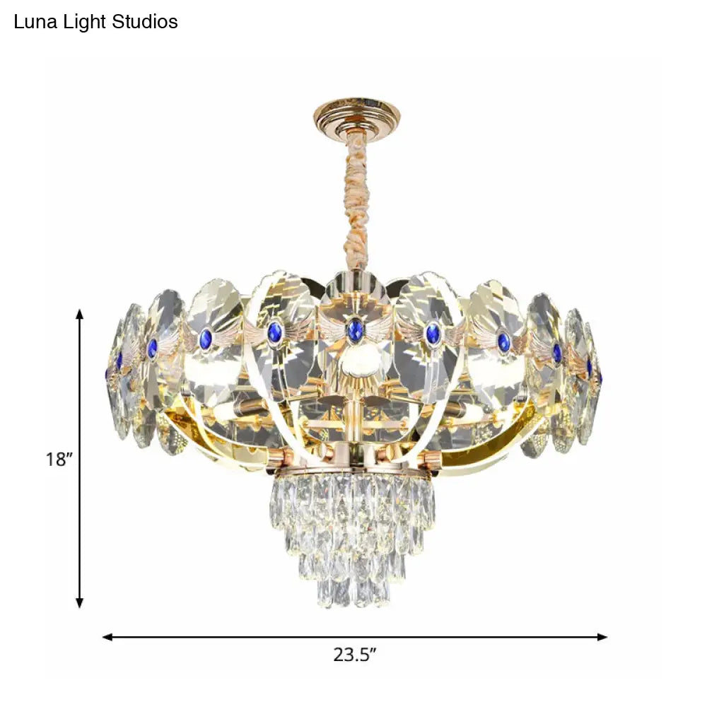 Modern Led Chandelier With Crystal Shade - Gold Oblong Pendant Light