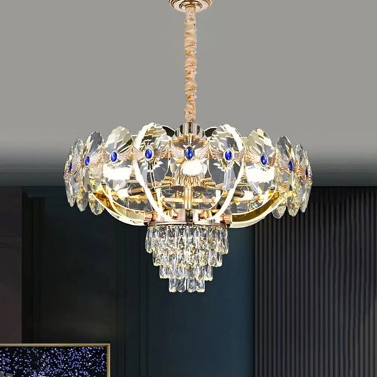 Modern Led Chandelier With Crystal Shade - Gold Oblong Pendant Light Clear