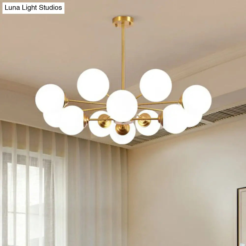 Modern Led Chandelier With Ivory Glass And Gold Finish Perfect For Living Room Lighting