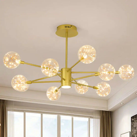 Modern Led Chandelier With Orb Glass Shade - Starburst Hanging Ceiling Light For Living Room 10 /