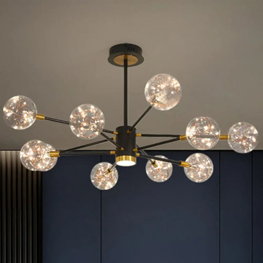 Modern Led Chandelier With Orb Glass Shade - Starburst Hanging Ceiling Light For Living Room 12 /