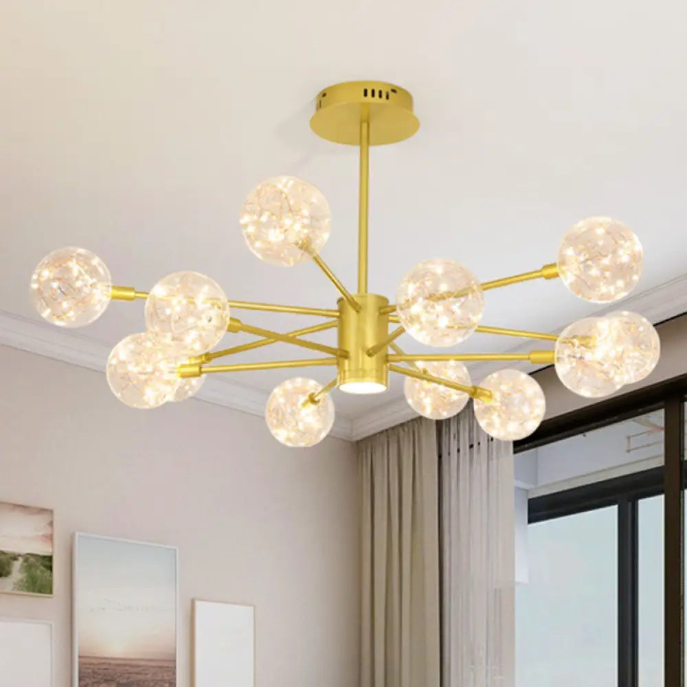 Modern Led Chandelier With Orb Glass Shade - Starburst Hanging Ceiling Light For Living Room 12 /