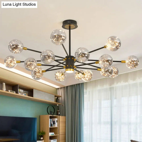 Modern Led Chandelier With Orb Glass Shade - Starburst Hanging Ceiling Light For Living Room