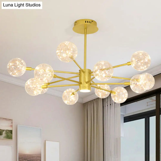 Modern Metal Led Chandelier With Orb Glass Shade For Living Room - Starburst Hanging Ceiling Light