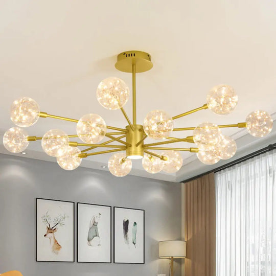 Modern Led Chandelier With Orb Glass Shade - Starburst Hanging Ceiling Light For Living Room 16 /