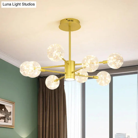 Modern Metal Led Chandelier With Orb Glass Shade For Living Room - Starburst Hanging Ceiling Light 8