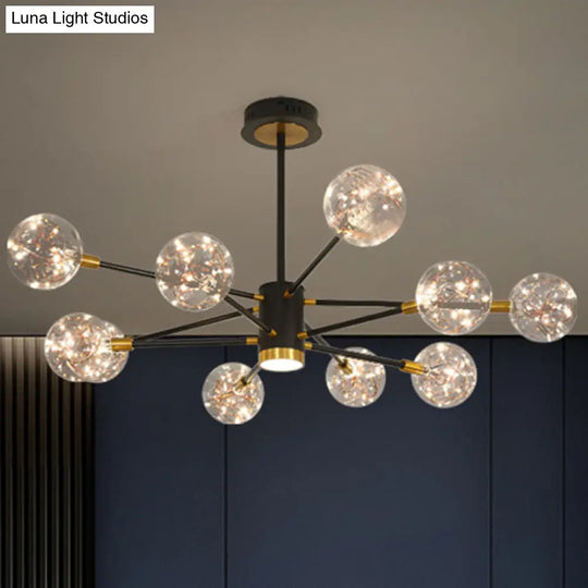 Modern Metal Led Chandelier With Orb Glass Shade For Living Room - Starburst Hanging Ceiling Light