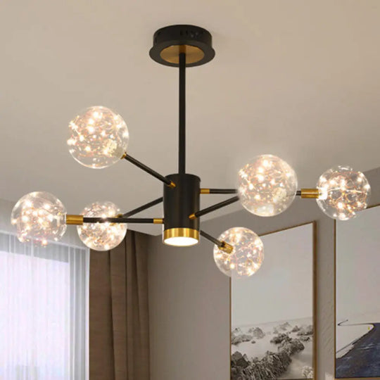 Modern Led Chandelier With Orb Glass Shade - Starburst Hanging Ceiling Light For Living Room 6 /