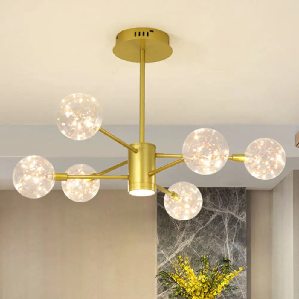 Modern Led Chandelier With Orb Glass Shade - Starburst Hanging Ceiling Light For Living Room 6 /