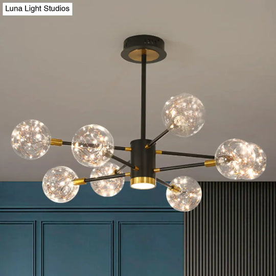 Modern Metal Led Chandelier With Orb Glass Shade For Living Room - Starburst Hanging Ceiling Light 8