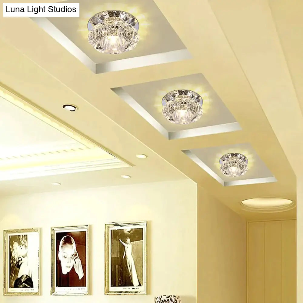 Modern Led Chip Crystal Aisle Lamp Solid Stainless Steel Base Surface Mounted Ceiling For Living