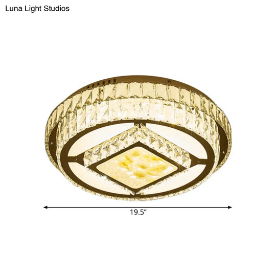 Modern Led Chrome Ceiling Fixture With Lotus Design: Crystal Block Circle Flush Mount