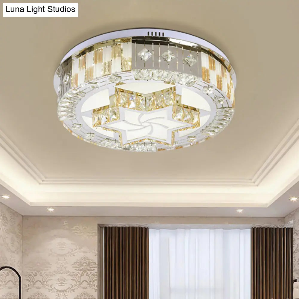 Modern Led Chrome Ceiling Lamp With Hexagram Crystal Block Shade In Warm/White Light - Ideal For