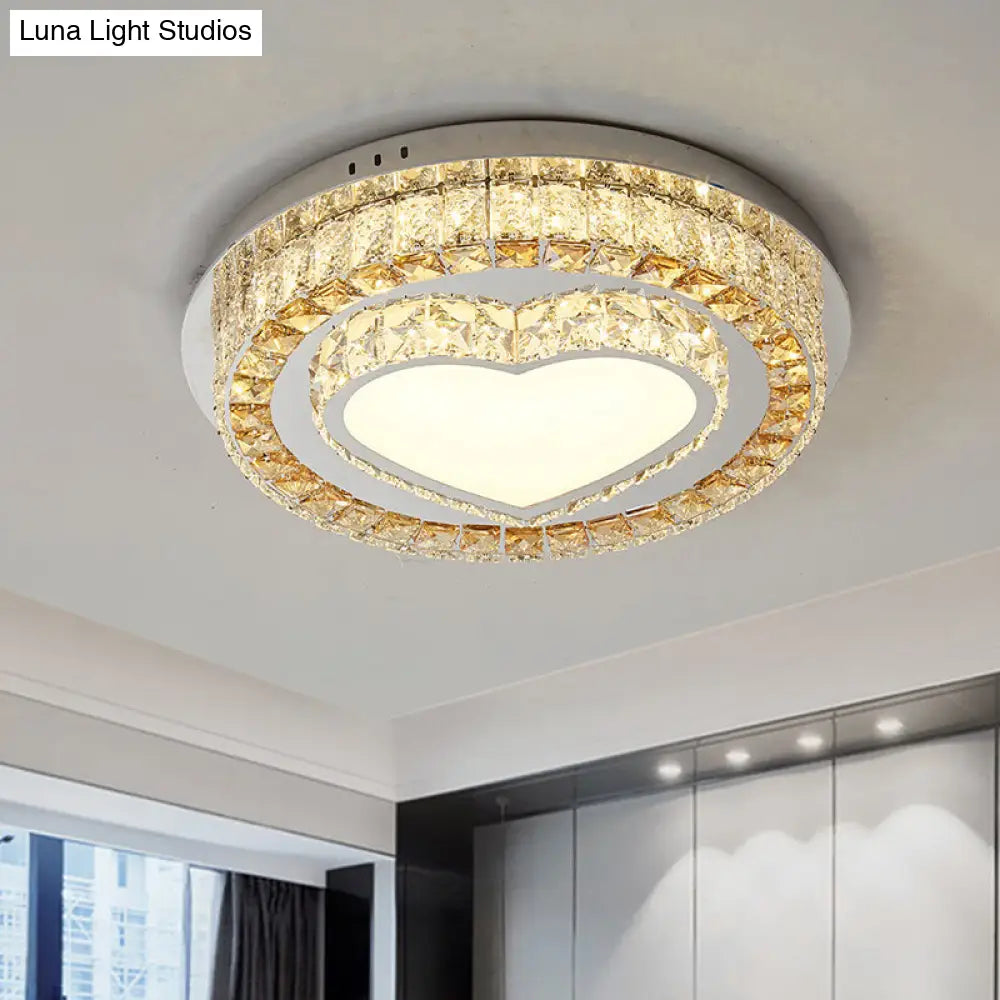 Modern Led Chrome Ceiling Light With Crystal Block Shade For Bedroom / B