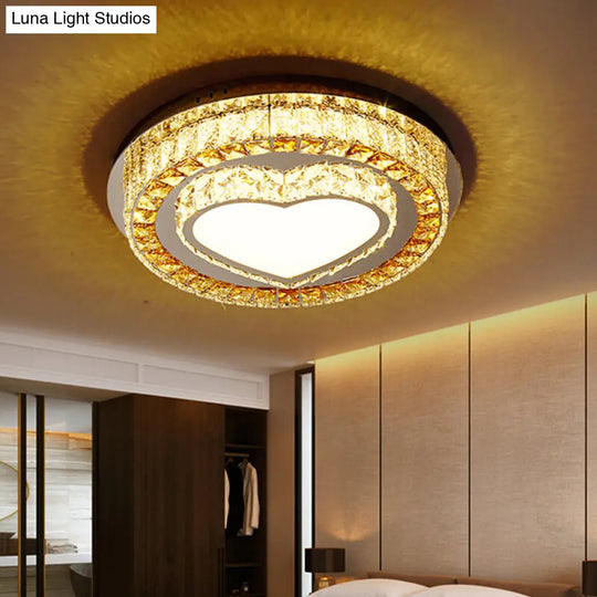 Modern Led Chrome Ceiling Light With Crystal Block Shade For Bedroom