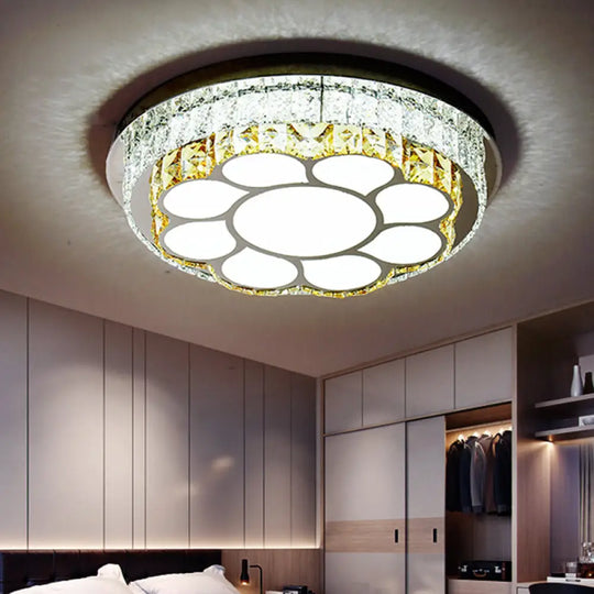 Modern Led Chrome Ceiling Light With Crystal Block Shade For Bedroom / A