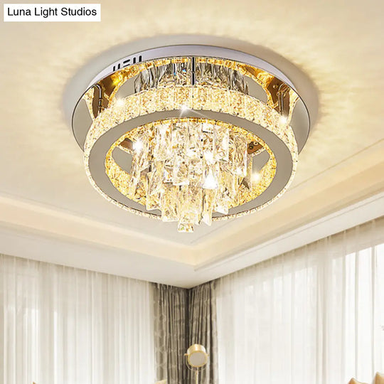 Modern Led Chrome Crystal Ceiling Light For Living Room - Flushmount Design