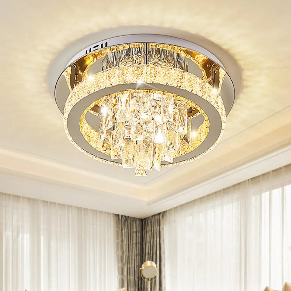 Modern Led Chrome Crystal Ceiling Light For Living Room - Flushmount Design