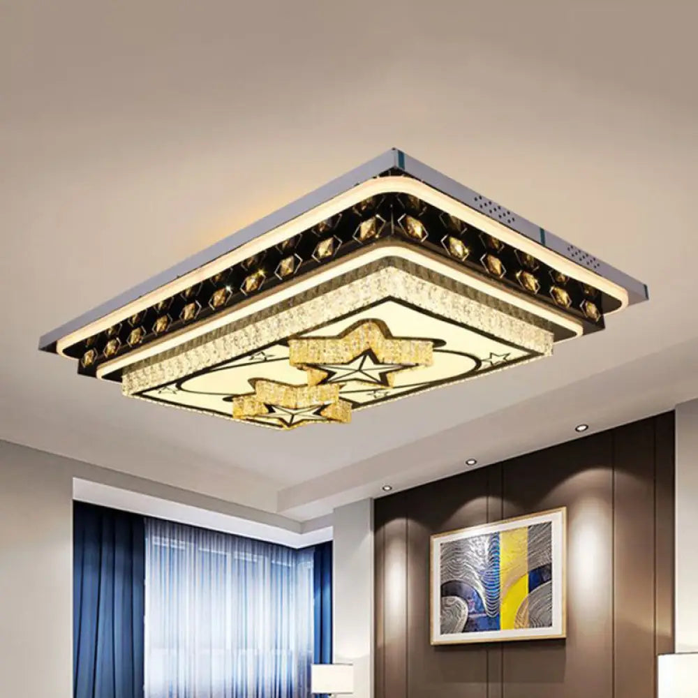 Modern Led Chrome Crystal Flush Ceiling Light With Star Design