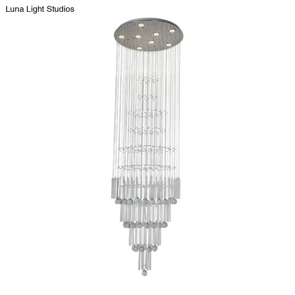 Modern Led Chrome Crystal Pendant Light For Living Room - Tapered Tiers With Dazzling Effect