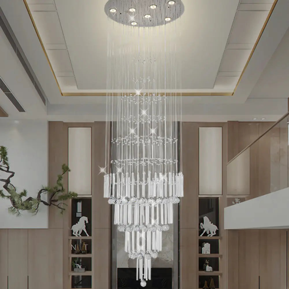 Modern Led Chrome Crystal Pendant Light For Living Room - Tapered Tiers With Dazzling Effect