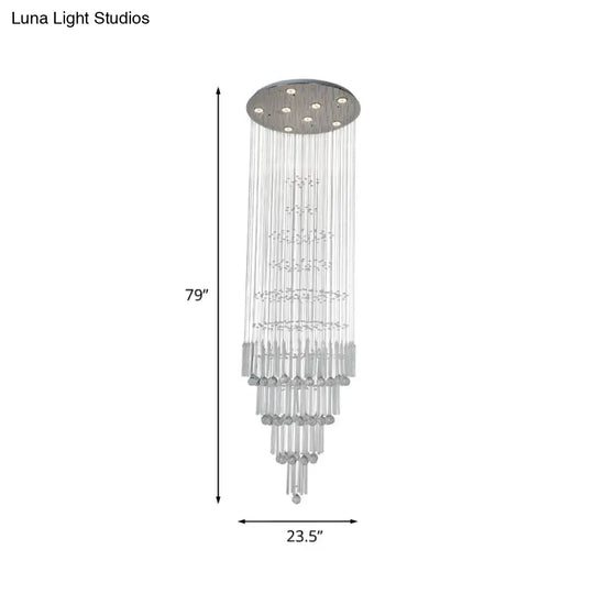 Modern Led Chrome Crystal Pendant Light For Living Room - Tapered Tiers With Dazzling Effect